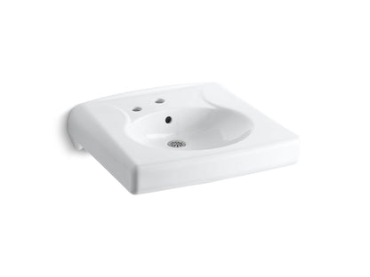 KOHLER K-1997-1L-0 Brenham Wall-mount or concealed carrier arm mount commercial bathroom sink with single faucet hole and left-hand soap dispenser hole - White