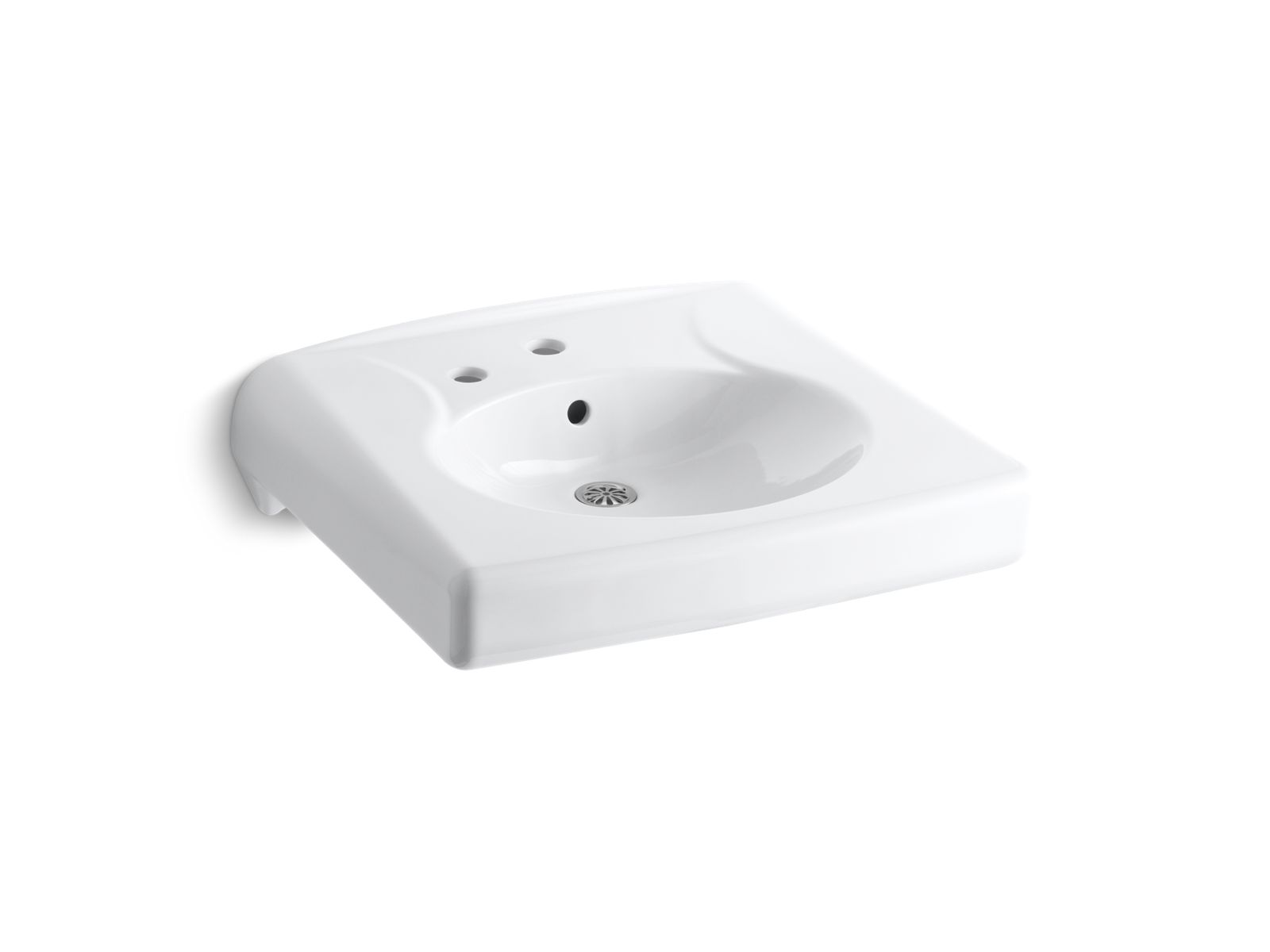 KOHLER K-1997-1L-0 Brenham Wall-Mount Or Concealed Carrier Arm Mount Commercial Bathroom Sink With Single Faucet Hole And Left-Hand Soap Dispenser Hole - White