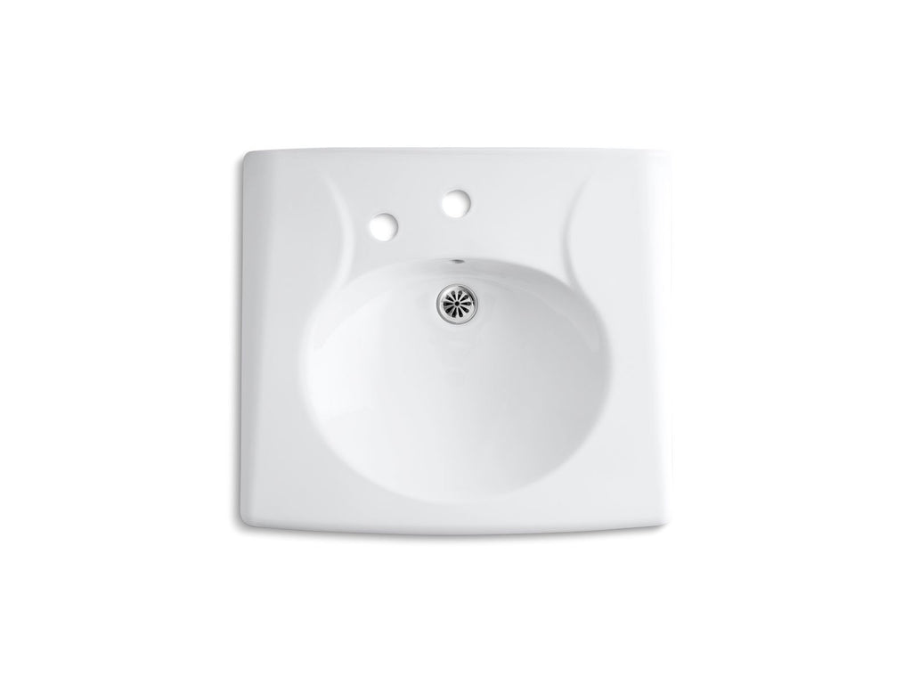 KOHLER K-1997-1L-0 Brenham Wall-Mount Or Concealed Carrier Arm Mount Commercial Bathroom Sink With Single Faucet Hole And Left-Hand Soap Dispenser Hole - White