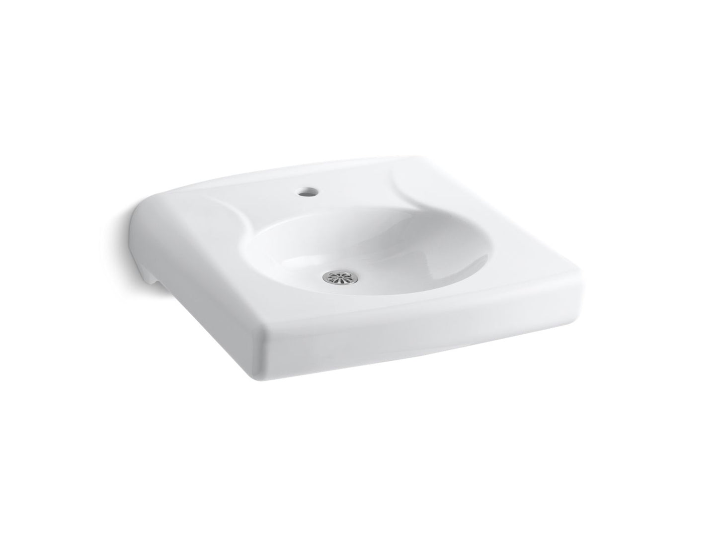 KOHLER K-1997-1N-0 Brenham Wall-Mount Or Concealed Carrier Arm Mount Commercial Bathroom Sink With Single Faucet Hole And No Overflow In White