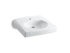 KOHLER K-1997-1N-0 Brenham Wall-Mount Or Concealed Carrier Arm Mount Commercial Bathroom Sink With Single Faucet Hole And No Overflow - White