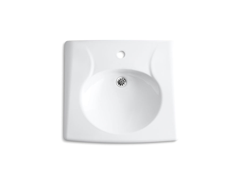 KOHLER K-1997-1N-0 Brenham Wall-Mount Or Concealed Carrier Arm Mount Commercial Bathroom Sink With Single Faucet Hole And No Overflow - White