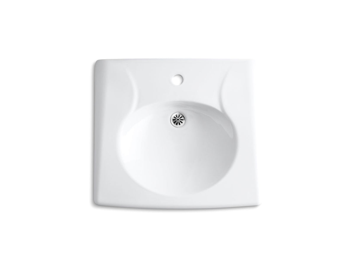 KOHLER K-1997-1N-0 Brenham Wall-Mount Or Concealed Carrier Arm Mount Commercial Bathroom Sink With Single Faucet Hole And No Overflow - White