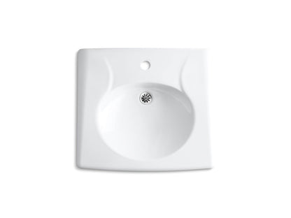 KOHLER K-1997-1N-0 Brenham Wall-mount or concealed carrier arm mount commercial bathroom sink with single faucet hole and no overflow - White