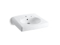 KOHLER K-1997-1R-0 Brenham Wall-Mount Or Concealed Carrier Arm Mount Commercial Bathroom Sink With Single Faucet Hole And Right-Hand Soap Dispenser Hole - White