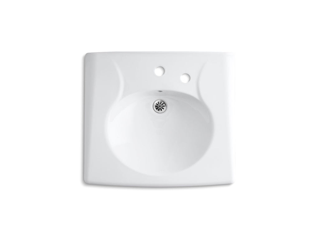 KOHLER K-1997-1R-0 Brenham Wall-Mount Or Concealed Carrier Arm Mount Commercial Bathroom Sink With Single Faucet Hole And Right-Hand Soap Dispenser Hole - White