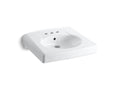 KOHLER K-1997-4-0 Brenham Wall-Mount Or Concealed Carrier Arm Mount Commercial Bathroom Sink With 4" Centerset Faucet Holes - White