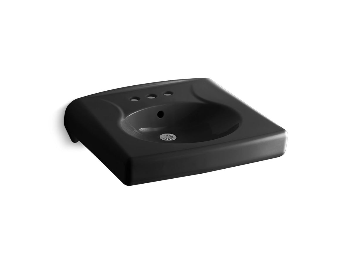 KOHLER K-1997-4-7 Brenham Wall-Mount Or Concealed Carrier Arm Mount Commercial Bathroom Sink With 4" Centerset Faucet Holes - Black Black
