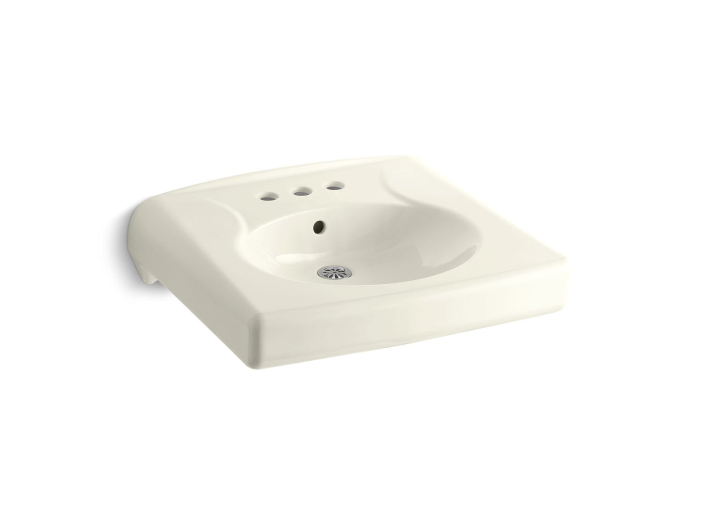 KOHLER K-1997-4-96 Brenham Wall-mount or concealed carrier arm mount commercial bathroom sink with 4" centerset faucet holes - Biscuit