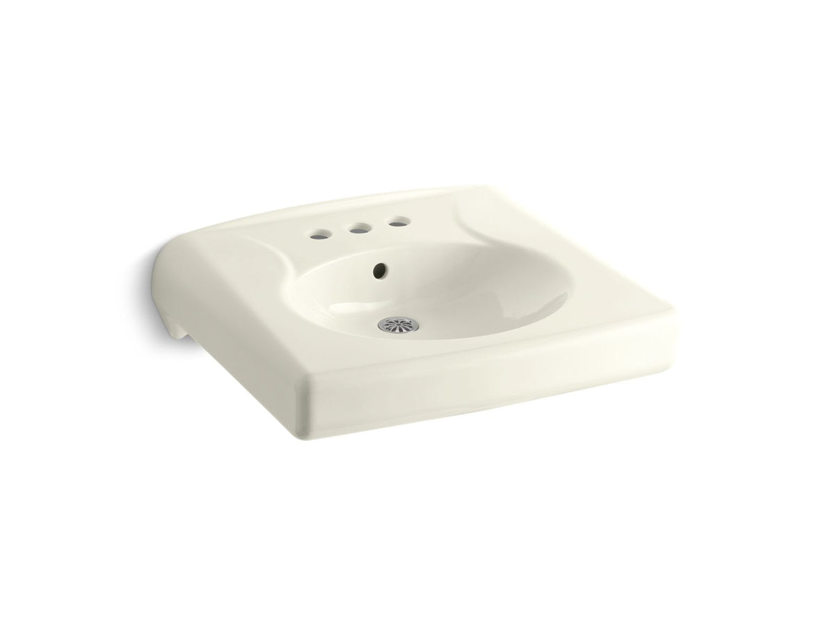 KOHLER K-1997-4-96 Brenham Wall-Mount Or Concealed Carrier Arm Mount Commercial Bathroom Sink With 4" Centerset Faucet Holes - Biscuit