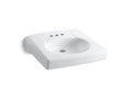 KOHLER K-1997-4N-0 Brenham Wall-Mount Or Concealed Carrier Arm Mount Commercial Bathroom Sink With 4" Centerset Faucet Holes And No Overflow - White