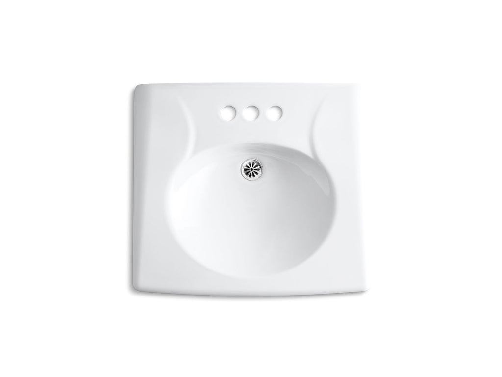 KOHLER K-1997-4N-0 Brenham Wall-Mount Or Concealed Carrier Arm Mount Commercial Bathroom Sink With 4" Centerset Faucet Holes And No Overflow - White