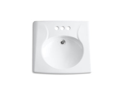KOHLER K-1997-4N-0 Brenham Wall-mount or concealed carrier arm mount commercial bathroom sink with 4" centerset faucet holes and no overflow - White