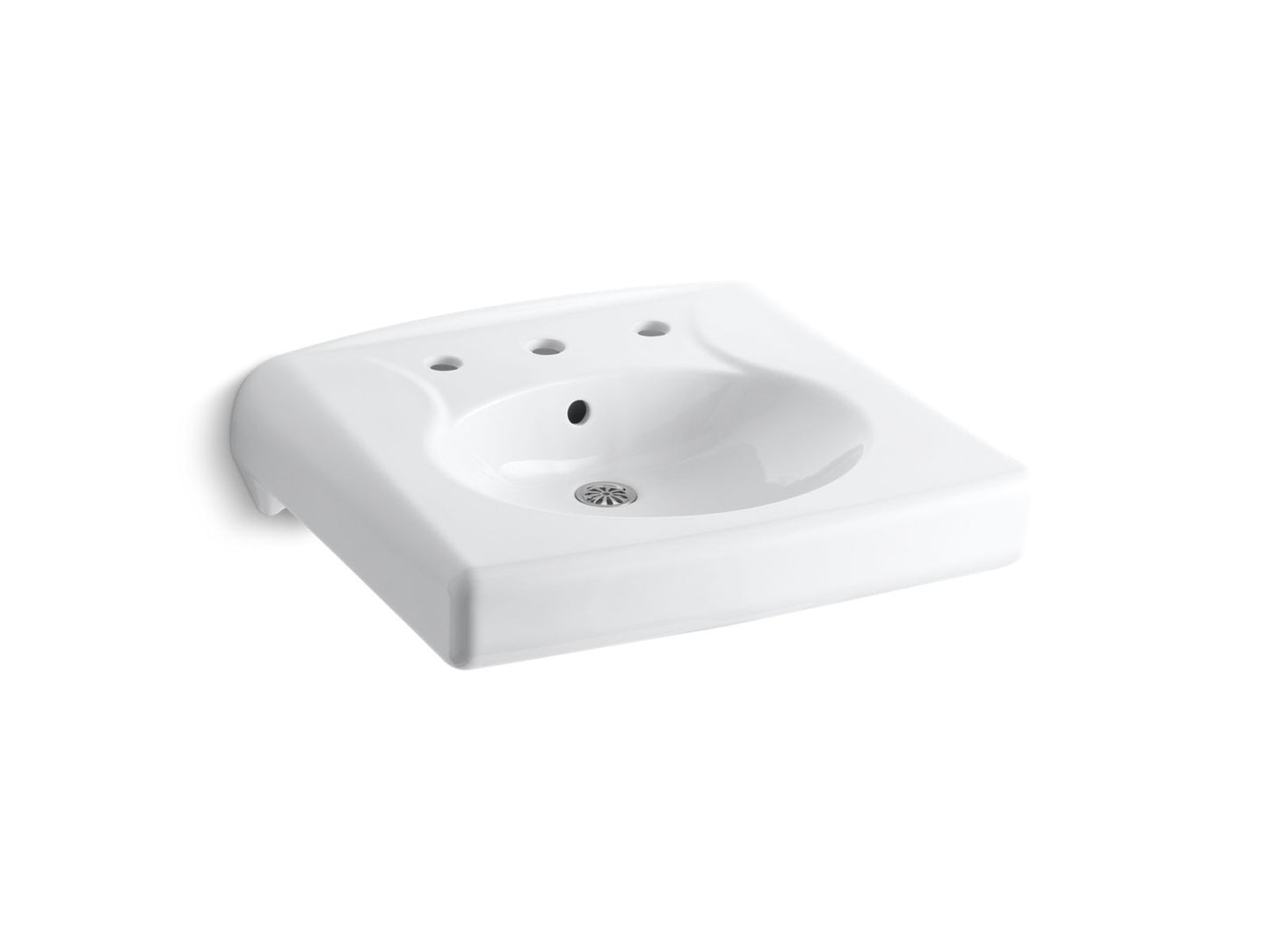 KOHLER K-1997-SS8-0 Brenham Wall-Mount Or Concealed Carrier Arm Mount Commercial Bathroom Sink With Widespread Faucet Holes, Antimicrobial Finish In White