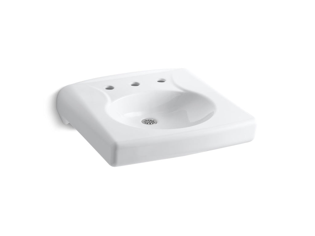 KOHLER K-1997-8N-0 Brenham Wall-Mount Or Concealed Carrier Arm Mount Commercial Bathroom Sink With Widespread Faucet Holes And No Overflow - White