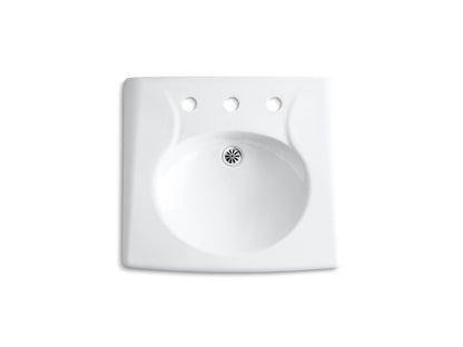 KOHLER K-1997-8N-0 Brenham Wall-mount or concealed carrier arm mount commercial bathroom sink with widespread faucet holes and no overflow - White