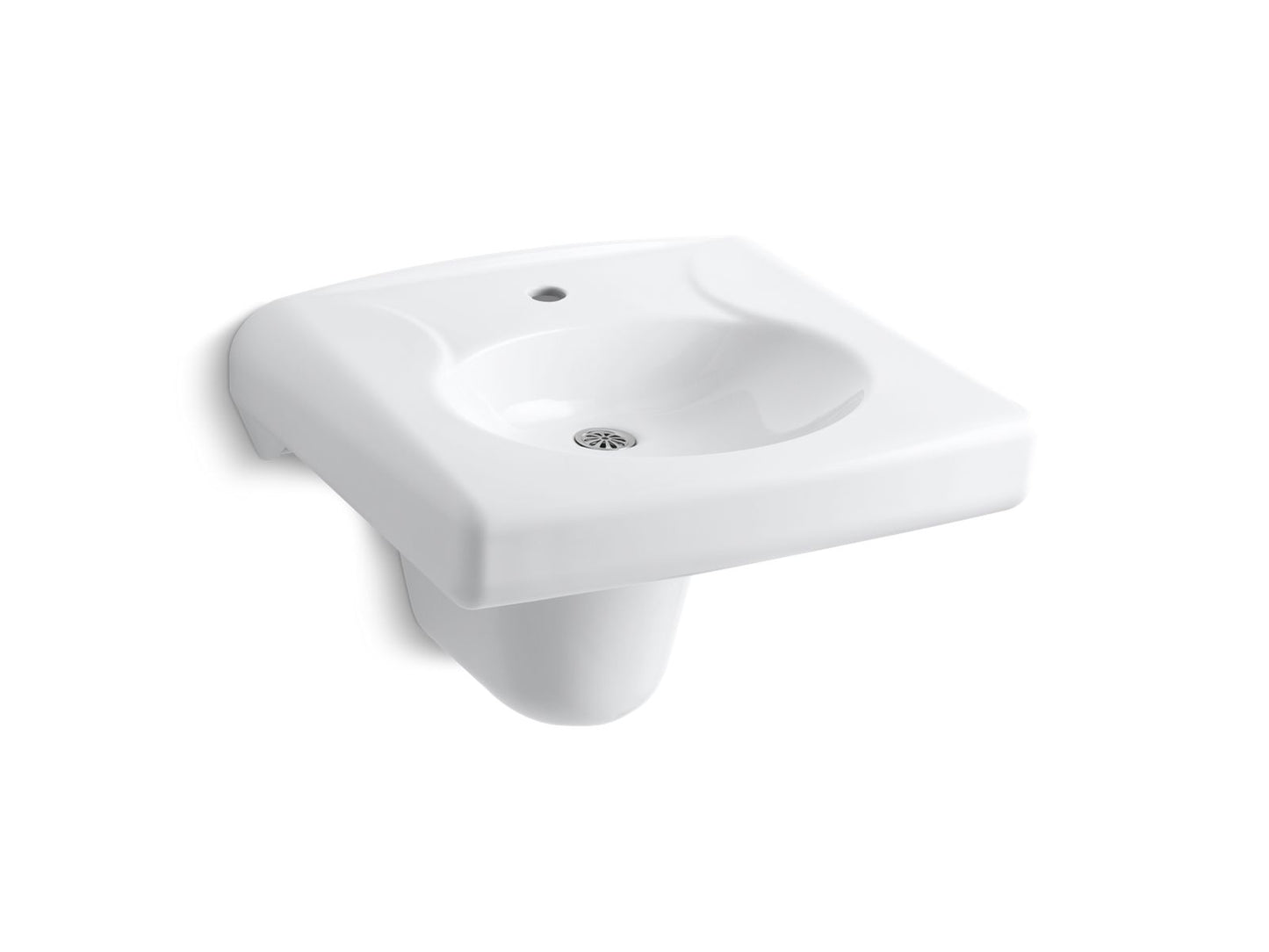 KOHLER K-1999-1N-0 Brenham Wall-Mount Or Concealed Carrier Arm Mount Commercial Bathroom Sink With Single Faucet Hole And Shroud In White