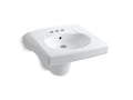 KOHLER K-1999-4-0 Brenham Wall-Mount Or Concealed Carrier Arm Mount Commercial Bathroom Sink With 4" Centerset Faucet Holes And Shroud - White