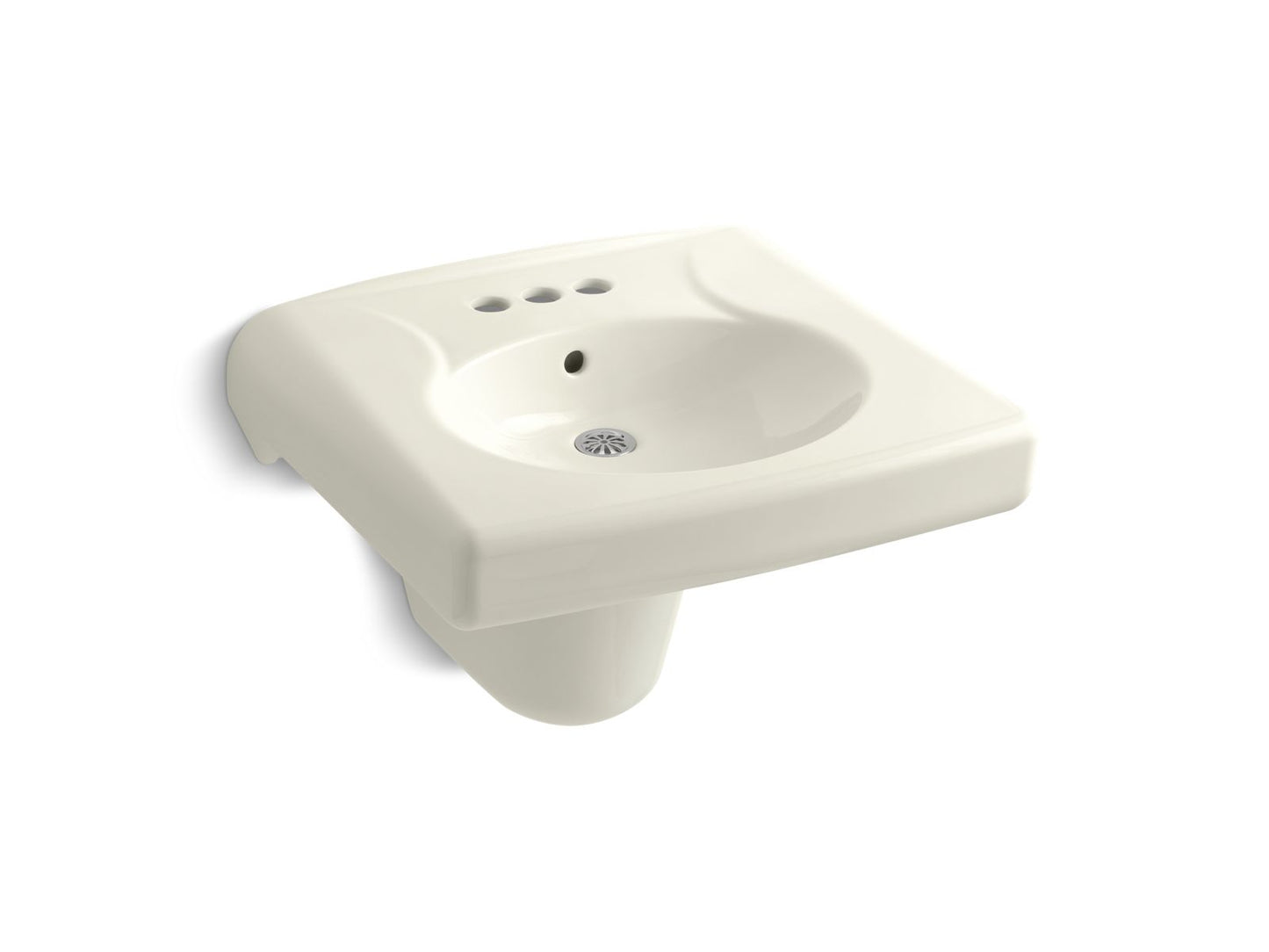 KOHLER K-1999-4-96 Brenham Wall-Mount Or Concealed Carrier Arm Mount Commercial Bathroom Sink With 4" Centerset Faucet Holes And Shroud In Biscuit