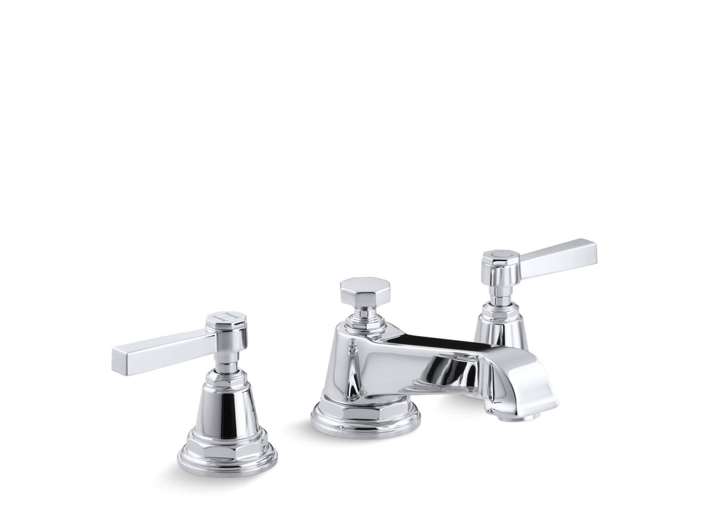 KOHLER K-13132-4A-CP Pinstripe Widespread Bathroom Sink Faucet With Lever Handles, 1.2 Gpm - Polished Chrome