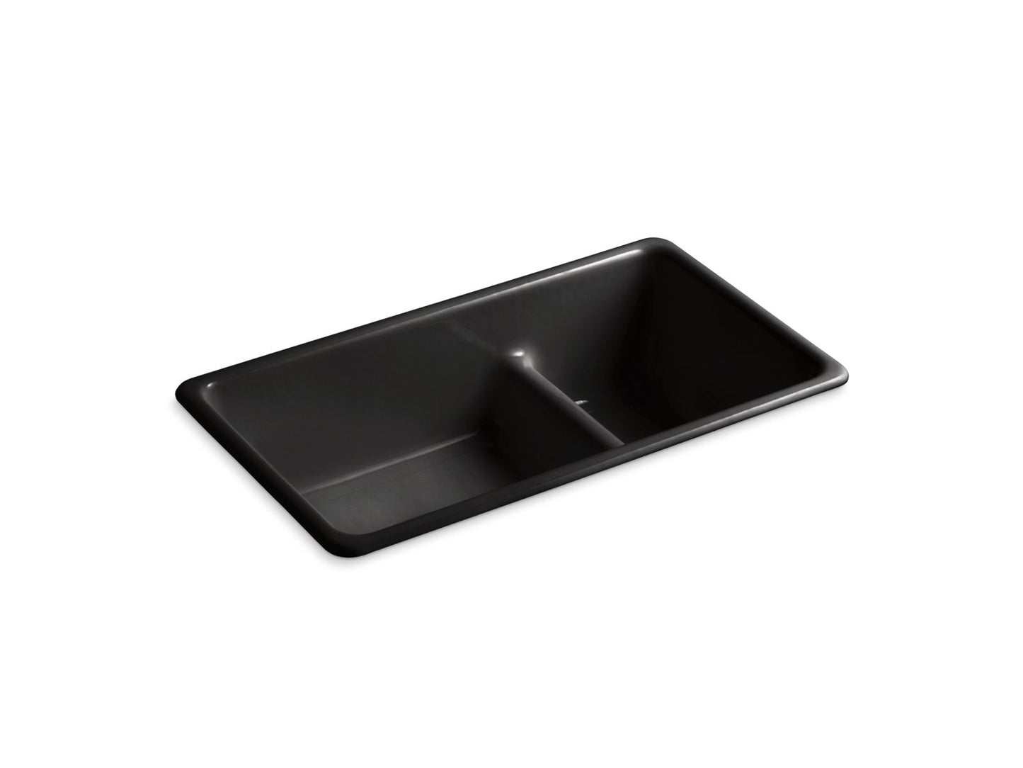 KOHLER K-6625-7 Iron/Tones Smart Divide 33" Top-/Undermount Double-Bowl Kitchen Sink In Black Black