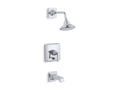 KOHLER K-T13133-4A-CP Pinstripe Pure Rite-Temp Bath And Shower Trim Kit With Push-Button Diverter And Lever Handle, 2.5 Gpm - Polished Chrome