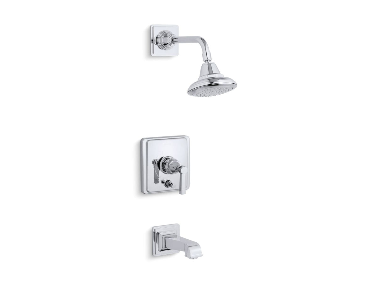 KOHLER K-T13133-4A-CP Pinstripe Pure Rite-Temp Bath And Shower Trim Kit With Push-Button Diverter And Lever Handle, 2.5 Gpm - Polished Chrome