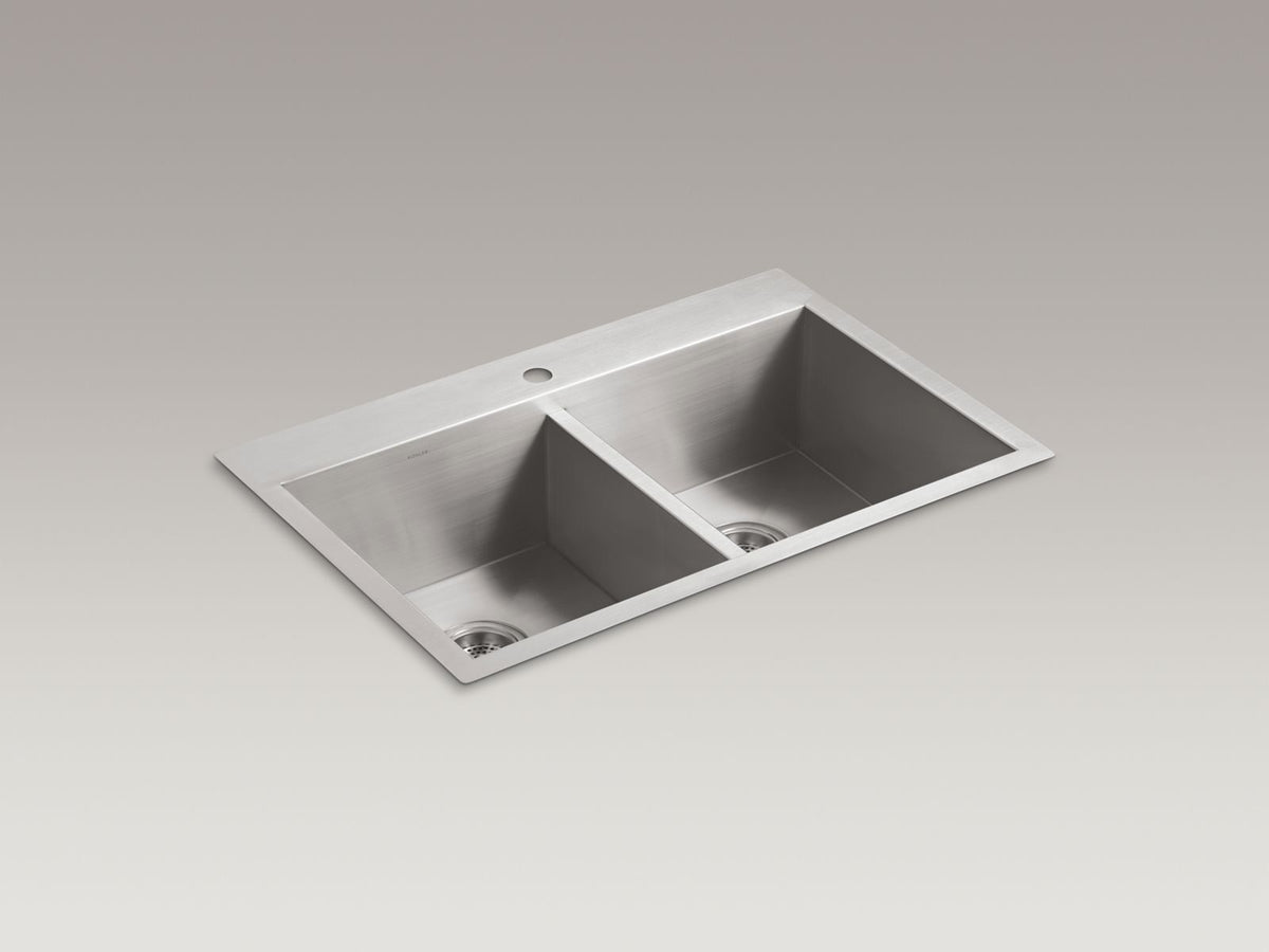 KOHLER K-3820-1-NA Vault 33" Top-/Undermount Double-Bowl Kitchen Sink - Stainless Steel