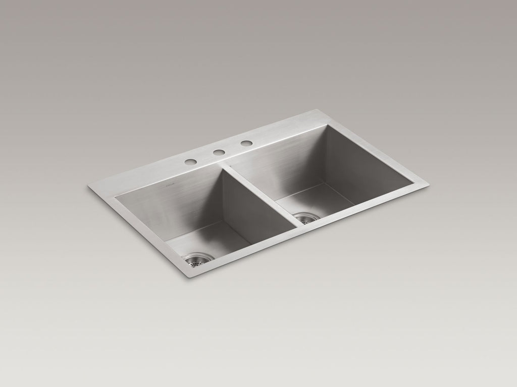 KOHLER K-3820-3-NA Vault 33" Top-/Undermount Double-Bowl Kitchen Sink - Stainless Steel