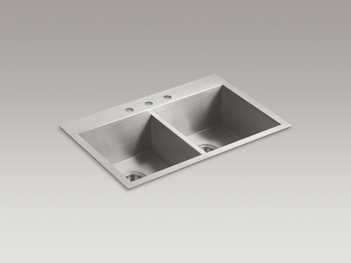 KOHLER K-3820-3-NA Vault 33" Top-/Undermount Double-Bowl Kitchen Sink - Stainless Steel