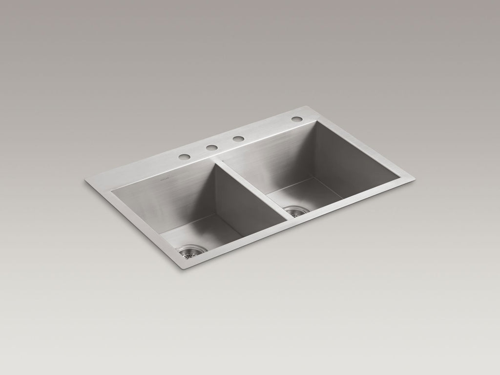 KOHLER K-3820-4-NA Vault 33" Top-/Undermount Double-Bowl Kitchen Sink - Stainless Steel