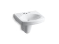 KOHLER K-2035-4-0 Pinoir 22" Oval Wall-Mount Bathroom Sink With Glazed Underside - White