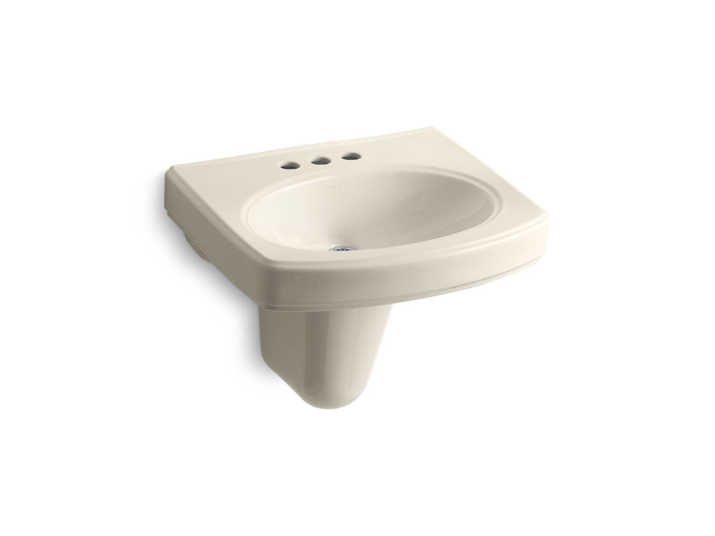 KOHLER K-2035-4-47 Pinoir 22" Oval Wall-Mount Bathroom Sink With Glazed Underside - Almond