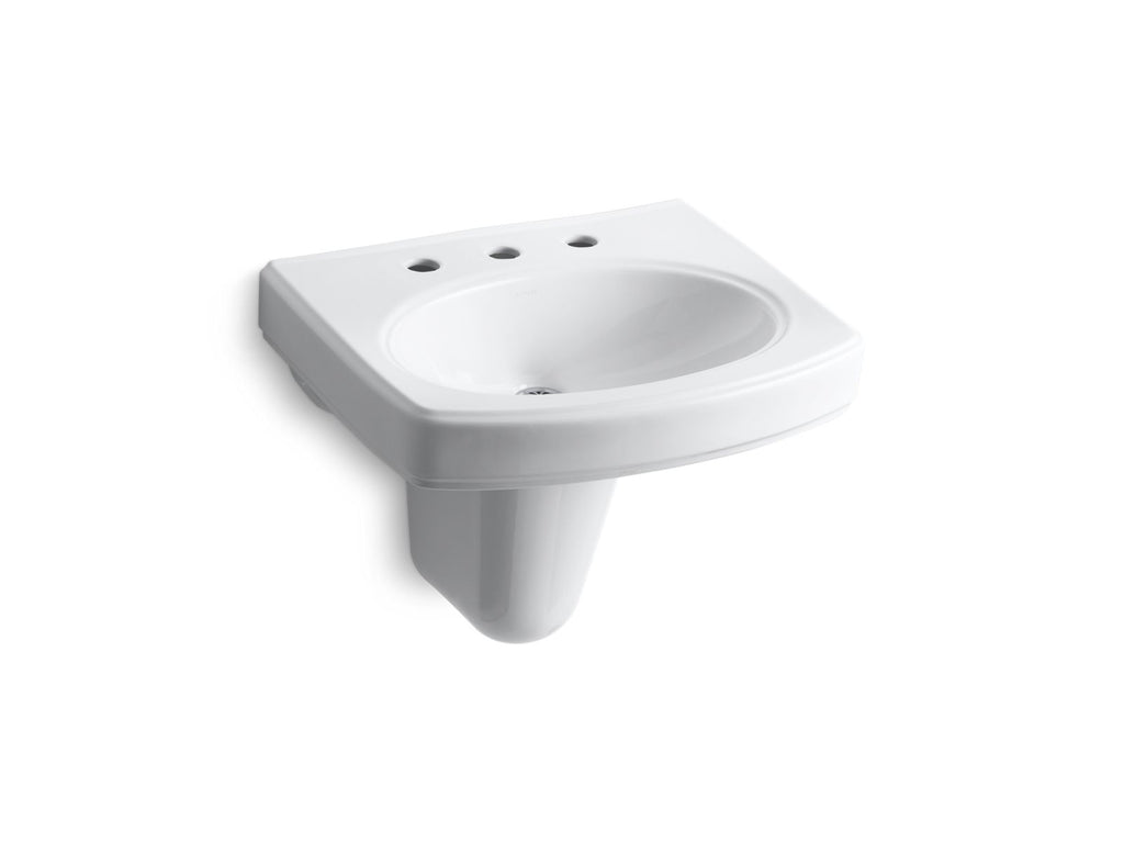 KOHLER K-2035-8-0 Pinoir 22" Oval Wall-Mount Bathroom Sink - White