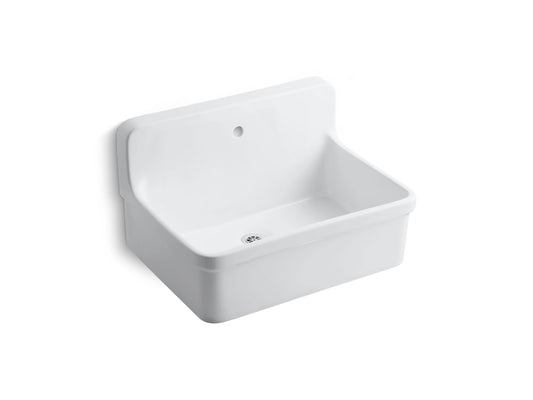KOHLER K-12781-0 Gilford 30" x 22" bracket-mount scrub-up/plaster sink with single faucet hole - White