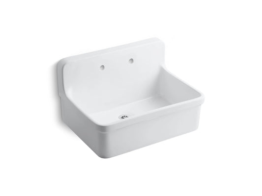 KOHLER K-12787-0 Gilford 30" X 22" Bracket-Mount Scrub-Up/Plaster Sink With 8" Widespread Faucet Holes In White