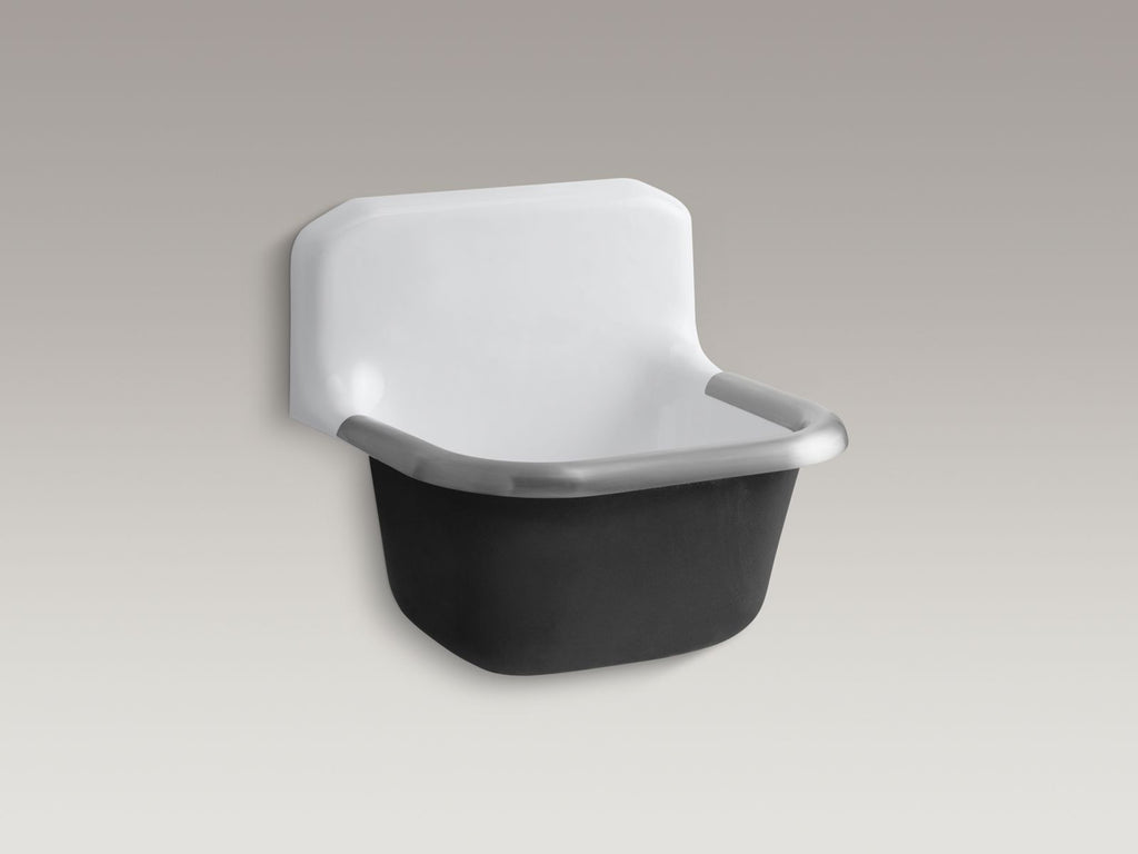 KOHLER K-6719-0 Bannon 24" X 20-1/4" Wall-Mount Or P-Trap Mount Service Sink With Rim Guard And Blank Back - White