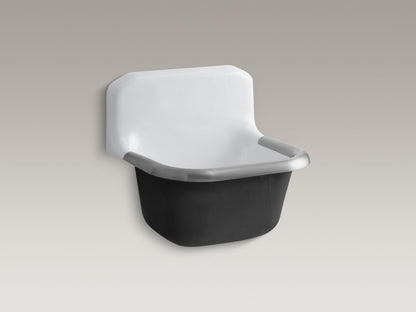 KOHLER K-6719-0 Bannon 24" x 20-1/4" wall-mount or P-trap mount service sink with rim guard and blank back - White