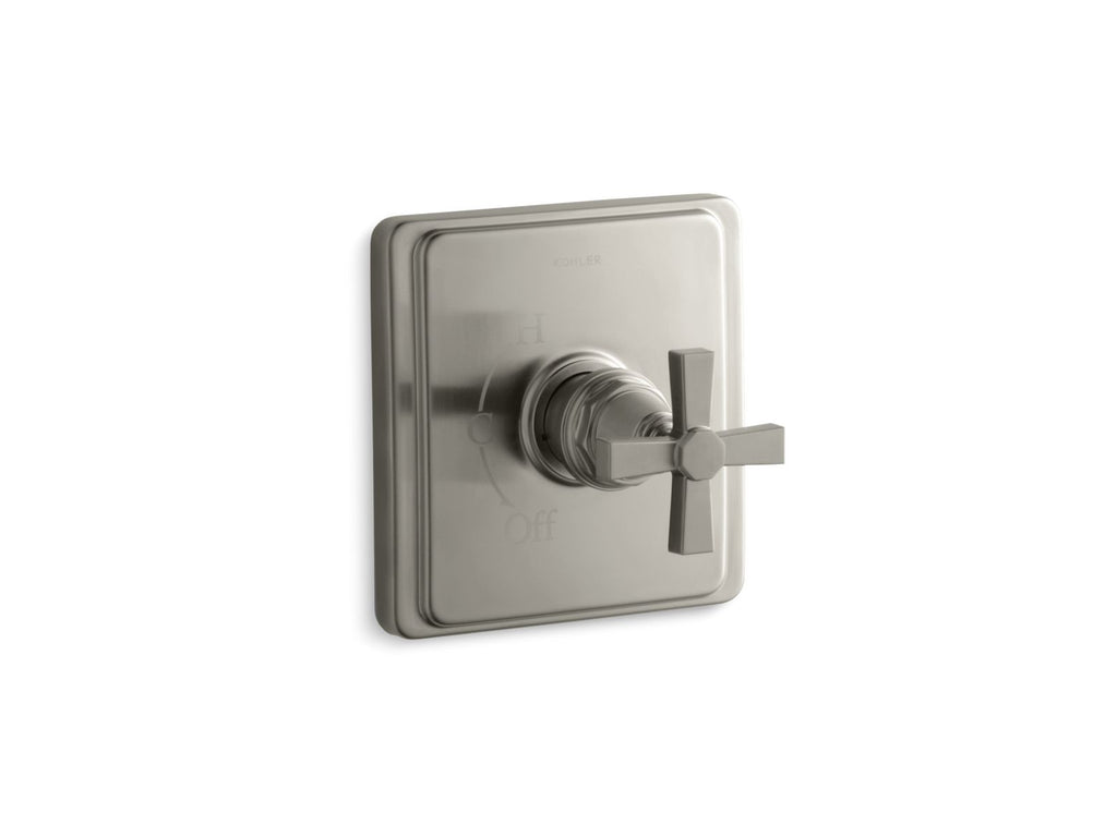 KOHLER K-TS13135-3A-BN Pinstripe Pure Rite-Temp Valve Trim With Cross Handle - Vibrant Brushed Nickel