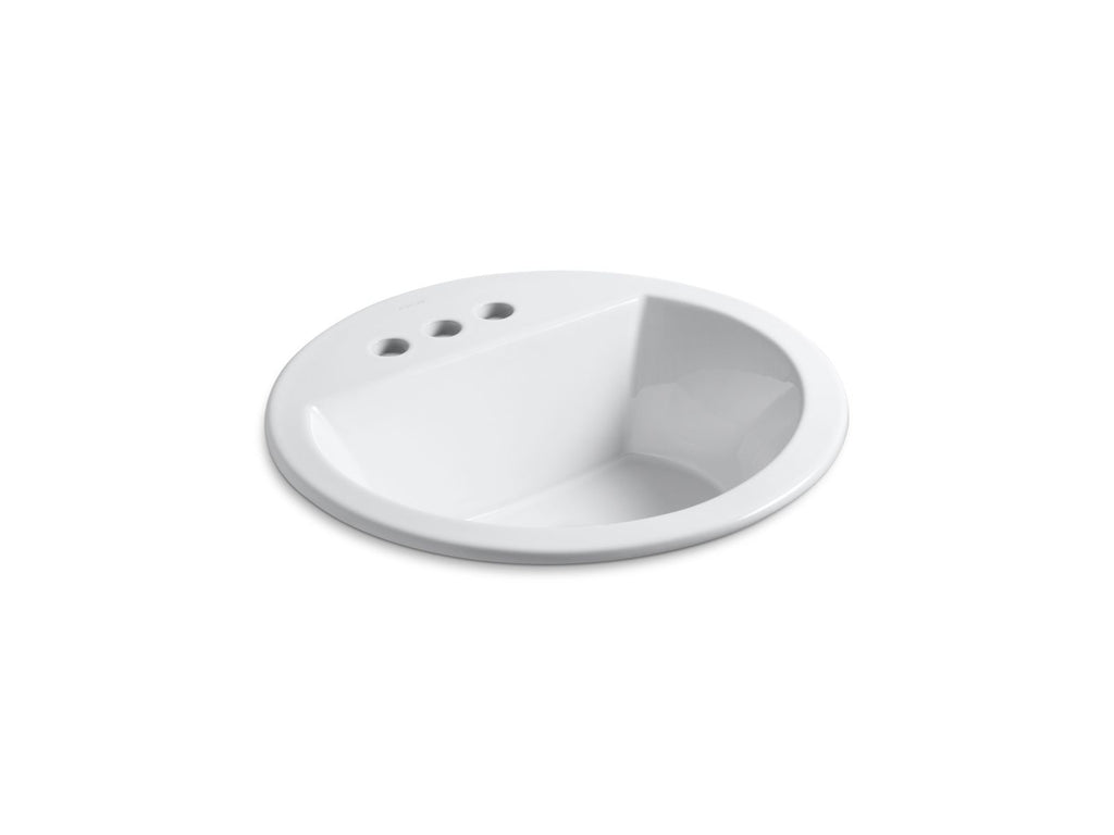 KOHLER K-2714-4-0 Bryant 19" Round Drop-In Bathroom Sink - White