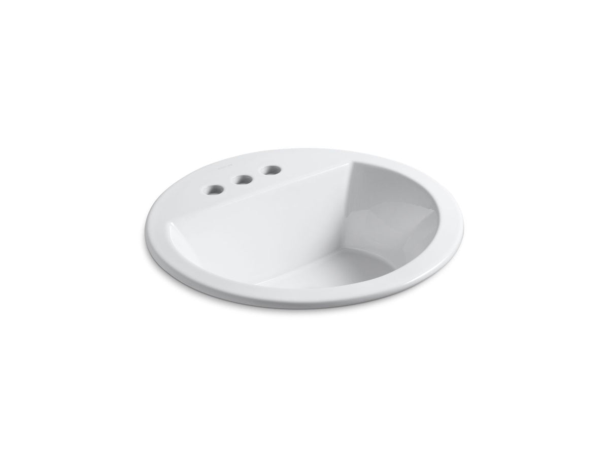 KOHLER K-2714-4-0 Bryant 19" Round Drop-In Bathroom Sink - White