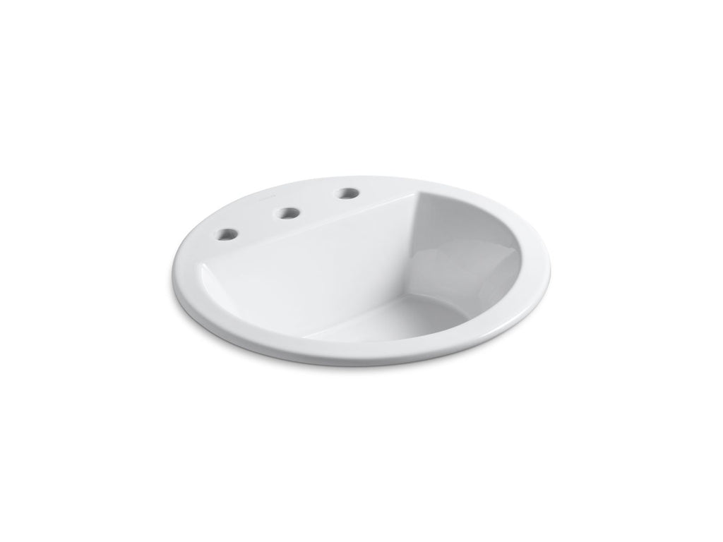 KOHLER K-2714-8-0 Bryant 19" Round Drop-In Bathroom Sink - White