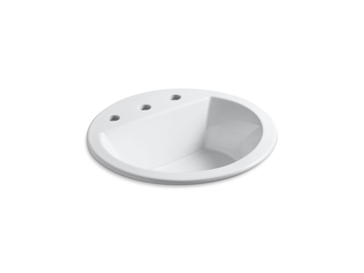 KOHLER K-2714-8-0 Bryant 19" Round Drop-In Bathroom Sink - White