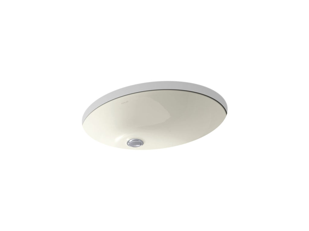 KOHLER K-2211-G-96 Caxton 21-1/4" Oval Undermount Bathroom Sink With Glazed Underside, No Overflow - Biscuit