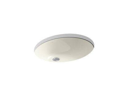 KOHLER K-2211-G-96 Caxton 21-1/4" oval undermount bathroom sink with glazed underside, no overflow - Biscuit