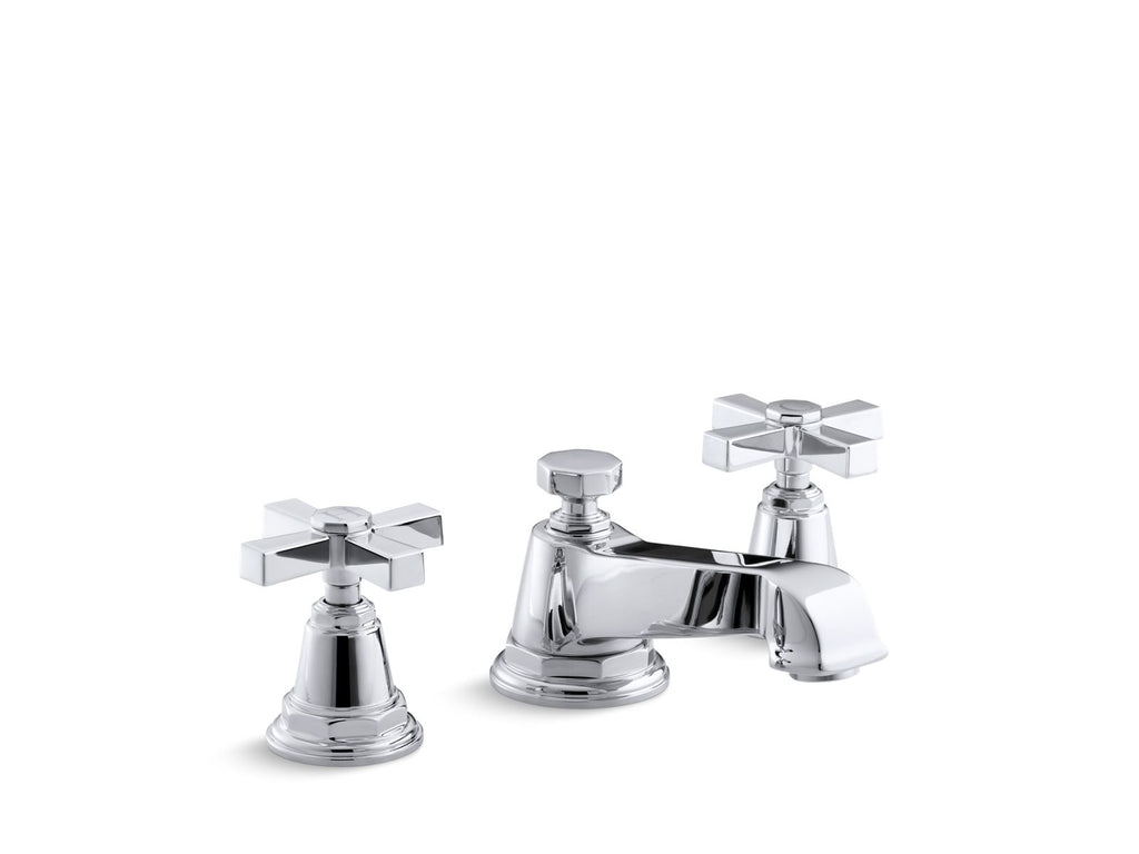 KOHLER K-13132-3A-CP Pinstripe Pure Widespread Bathroom Sink Faucet With Cross Handles, 1.2 Gpm - Polished Chrome