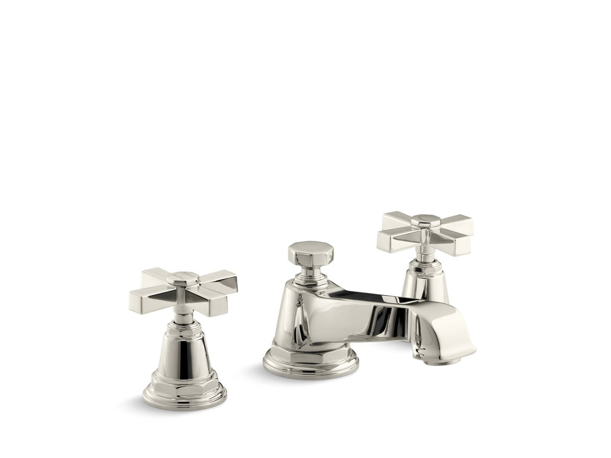 KOHLER K-13132-3A-SN Pinstripe Pure Widespread Bathroom Sink Faucet With Cross Handles, 1.2 Gpm - Vibrant Polished Nickel