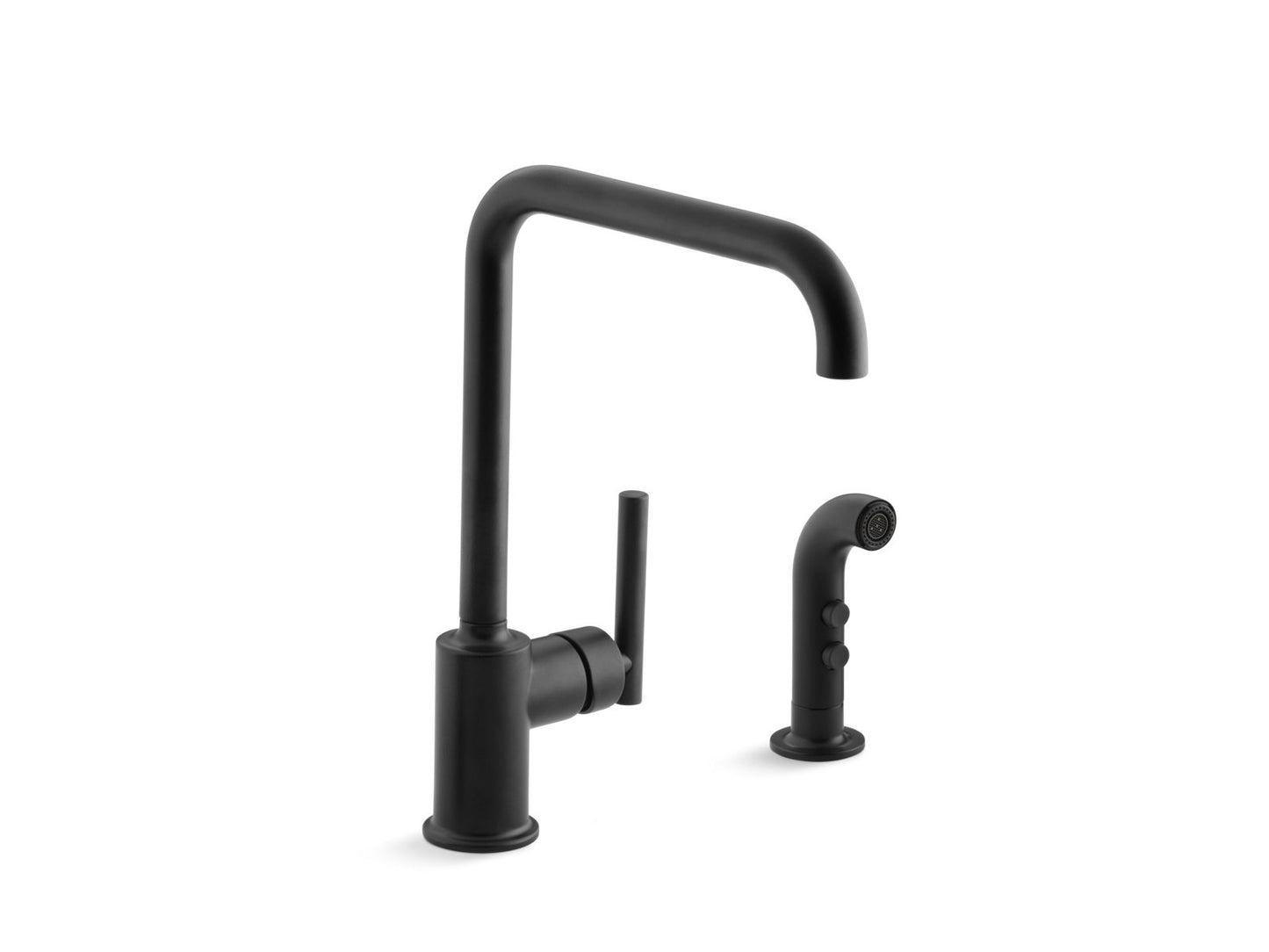 KOHLER K-7508-BL Purist Single-Handle Kitchen Sink Faucet With Side Sprayer In Matte Black