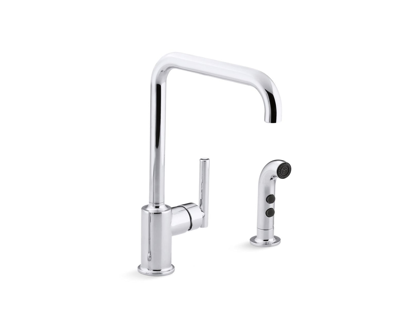 KOHLER K-7508-CP Purist Single-Handle Kitchen Sink Faucet With Side Sprayer In Polished Chrome