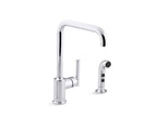 KOHLER K-7508-AF Purist Single-Handle Kitchen Sink Faucet With Side Sprayer - Vibrant French Gold